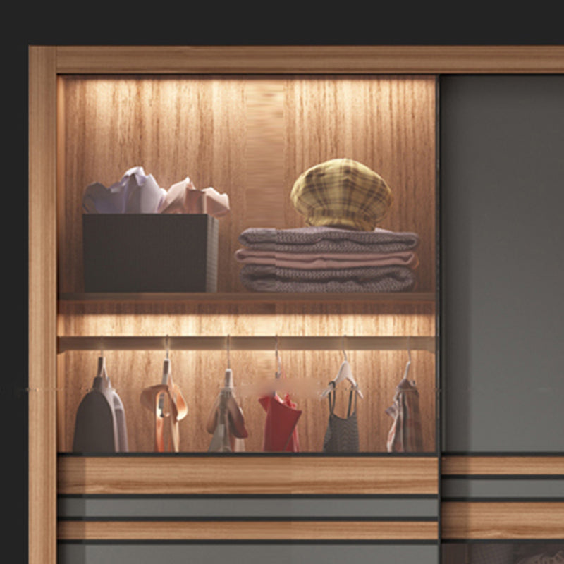 Modern Bedroom Wooden Storage Cabinet Sliding Doors Armoire with Glass Doors Clearhalo 'Armoires & Wardrobes' 'armoires_wardrobes' 'Bedroom Furniture' 'furn' 'furn_armoires_wardrobes' 'Furniture' 7610292