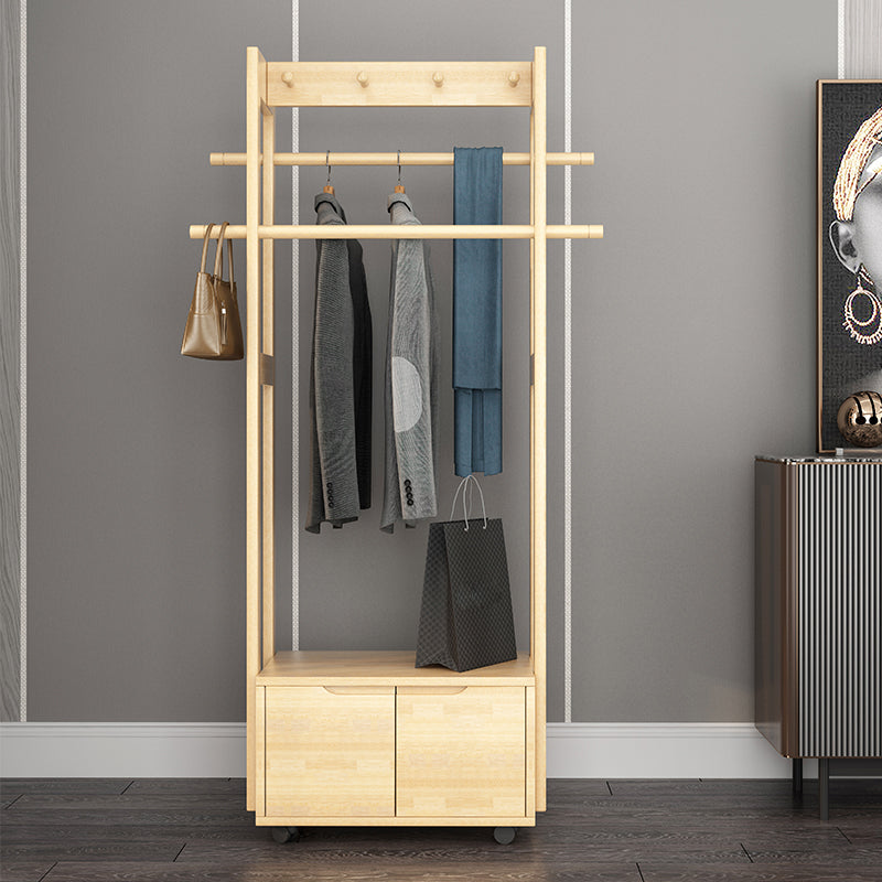 Modern Style Bedroom Wardrobe Movable Wooden Armoire with Drawers