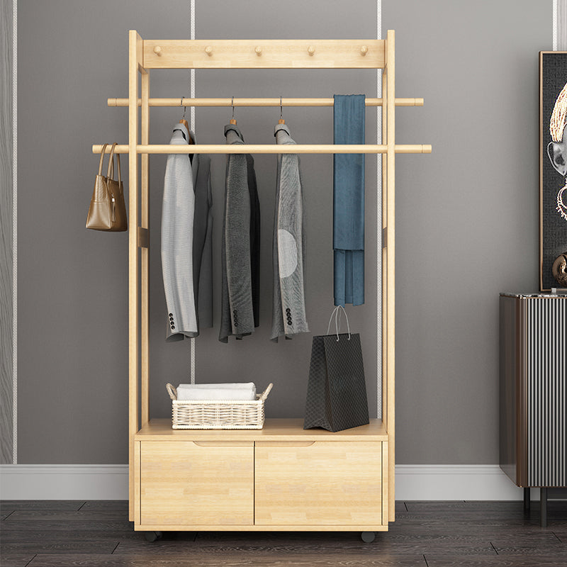 Modern Style Bedroom Wardrobe Movable Wooden Armoire with Drawers