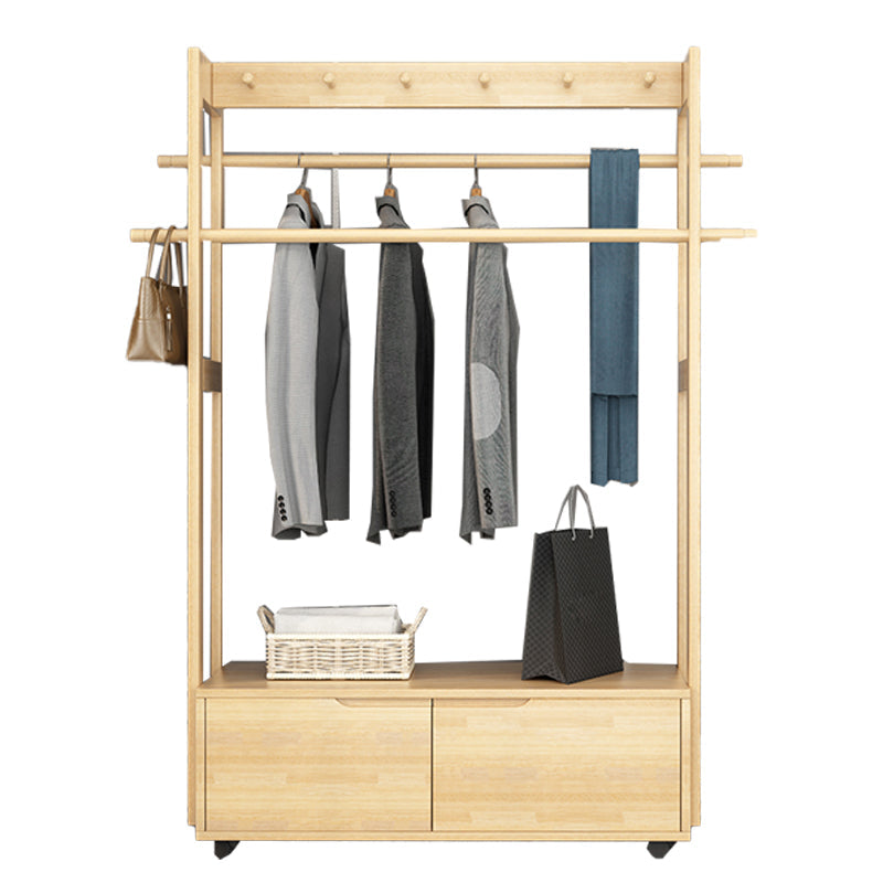 Modern Style Bedroom Wardrobe Movable Wooden Armoire with Drawers