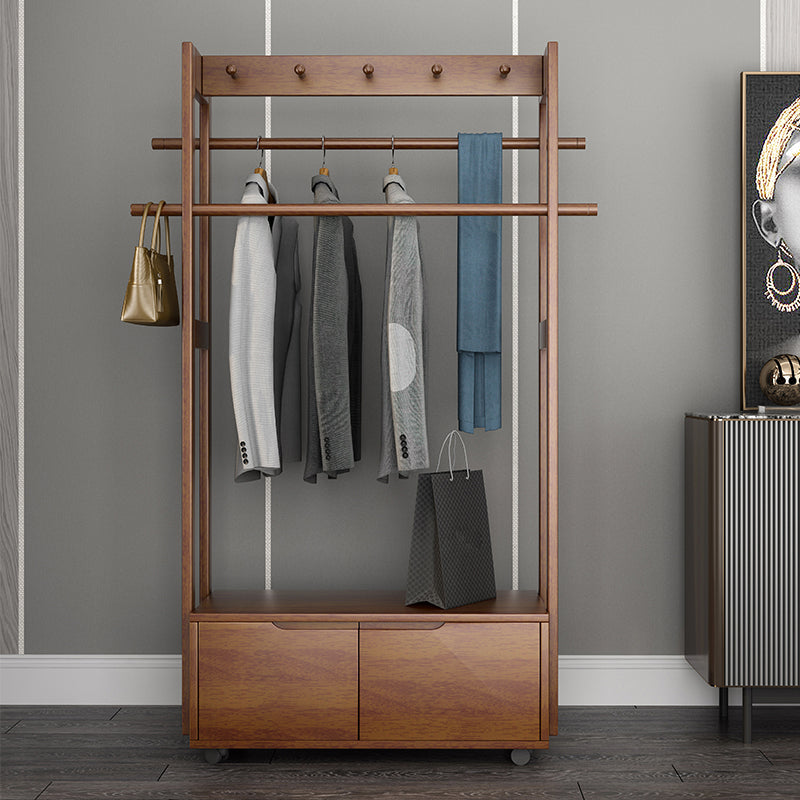 Modern Style Bedroom Wardrobe Movable Wooden Armoire with Drawers