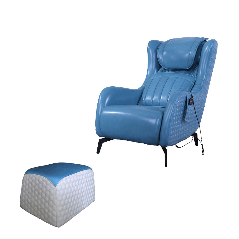 Contemporary Indoor Faux Leather Recliner Chair with Metal Legs Deck Chair with Ottoman Blue Clearhalo 'Chairs & Seating' 'furn' 'furn_recliners' 'Furniture' 'Living Room Furniture' 'Recliners' 7616935
