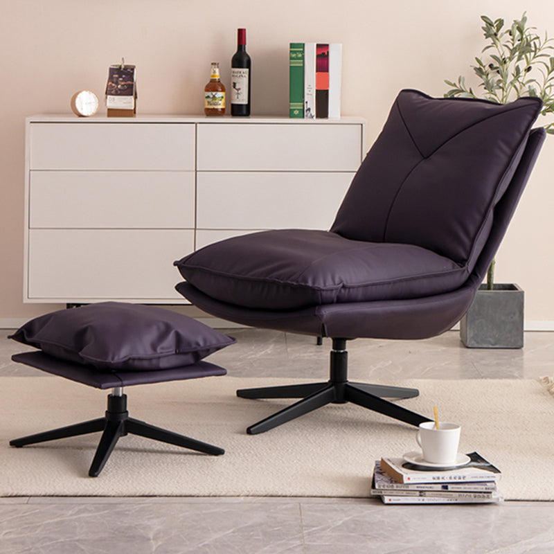 Faux Leather Standard Recliner Swivel Base Recliner Chair Solid Color Deck Chair with Ottoman Violet Clearhalo 'Chairs & Seating' 'furn' 'furn_recliners' 'Furniture' 'Living Room Furniture' 'Recliners' 7617227