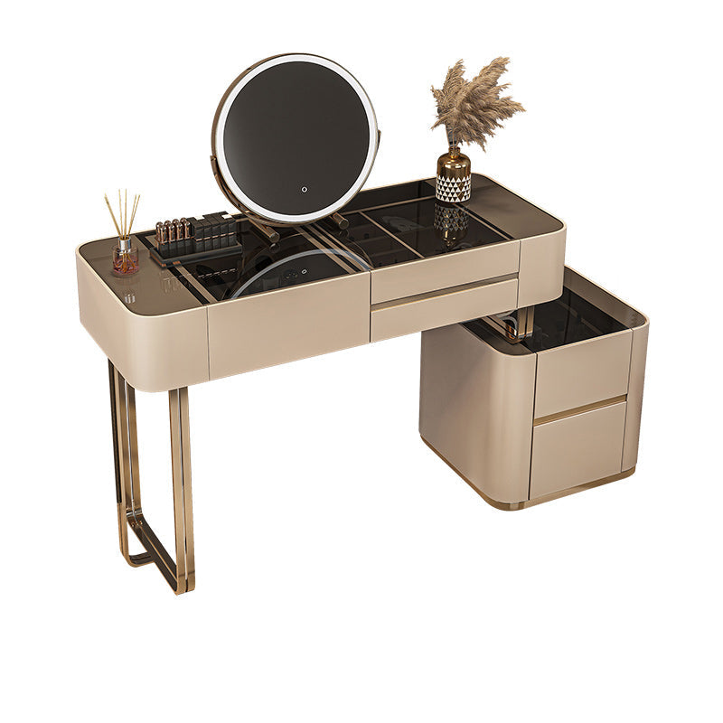 17" Wide Glam Vanity Table Glass Black Make-up Vanity with Drawer Clearhalo 'Bedroom Furniture' 'furn' 'furn_makeup_vanities' 'Furniture' 'Makeup Vanities' 'makeup_vanities' 7617253