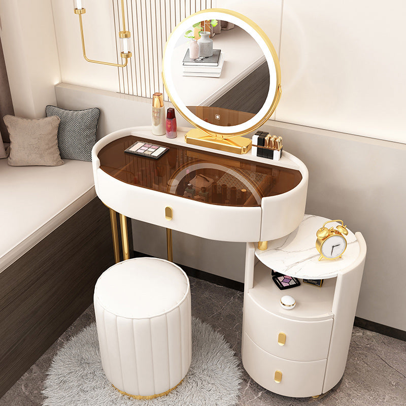 Mirrored Glass Makeup Counter Adjustable Mirror Vanity Dressing Table with Drawer