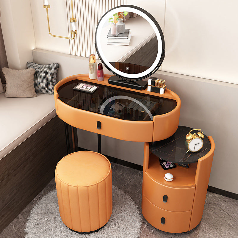 Mirrored Glass Makeup Counter Adjustable Mirror Vanity Dressing Table with Drawer