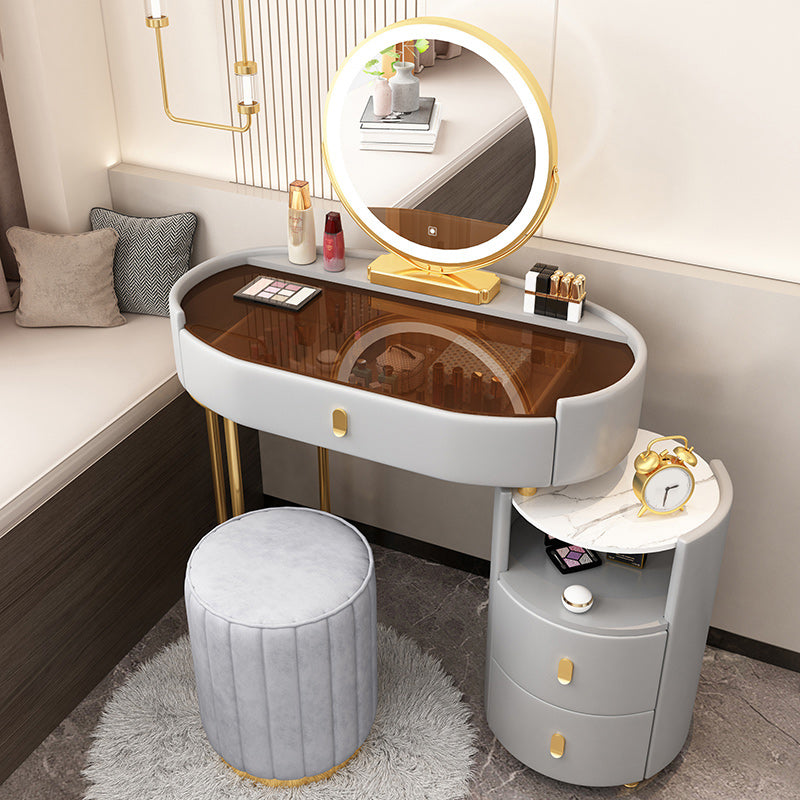 Mirrored Glass Makeup Counter Adjustable Mirror Vanity Dressing Table with Drawer