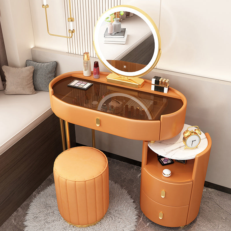 Mirrored Glass Makeup Counter Adjustable Mirror Vanity Dressing Table with Drawer