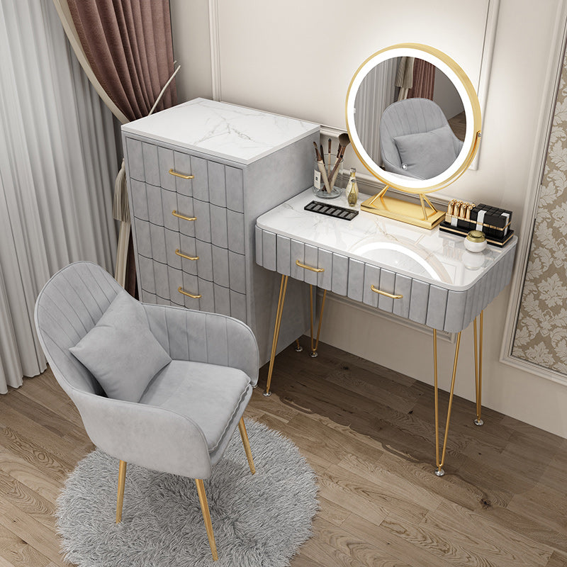 Slate Vanity Desk Removable Vanity Makeup Vanity Set for Bedroom Makeup Vanity & Mirror & 5 Dressers & Vanity Stool 31"L x 16"W x 31"H Grey Clearhalo 'Bedroom Furniture' 'furn' 'furn_makeup_vanities' 'Furniture' 'Makeup Vanities' 'makeup_vanities' 7617756