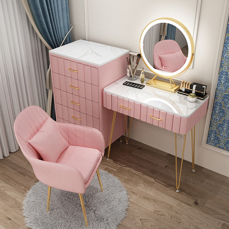 Slate Vanity Desk Removable Vanity Makeup Vanity Set for Bedroom Makeup Vanity & Mirror & 5 Dressers & Vanity Stool 31"L x 16"W x 31"H Pink Clearhalo 'Bedroom Furniture' 'furn' 'furn_makeup_vanities' 'Furniture' 'Makeup Vanities' 'makeup_vanities' 7617757