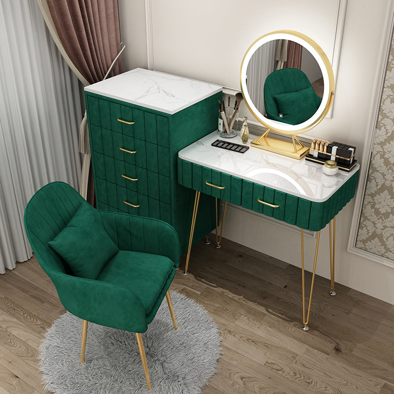 Slate Vanity Desk Removable Vanity Makeup Vanity Set for Bedroom Makeup Vanity & Mirror & 5 Dressers & Vanity Stool 31"L x 16"W x 31"H Green Clearhalo 'Bedroom Furniture' 'furn' 'furn_makeup_vanities' 'Furniture' 'Makeup Vanities' 'makeup_vanities' 7617759