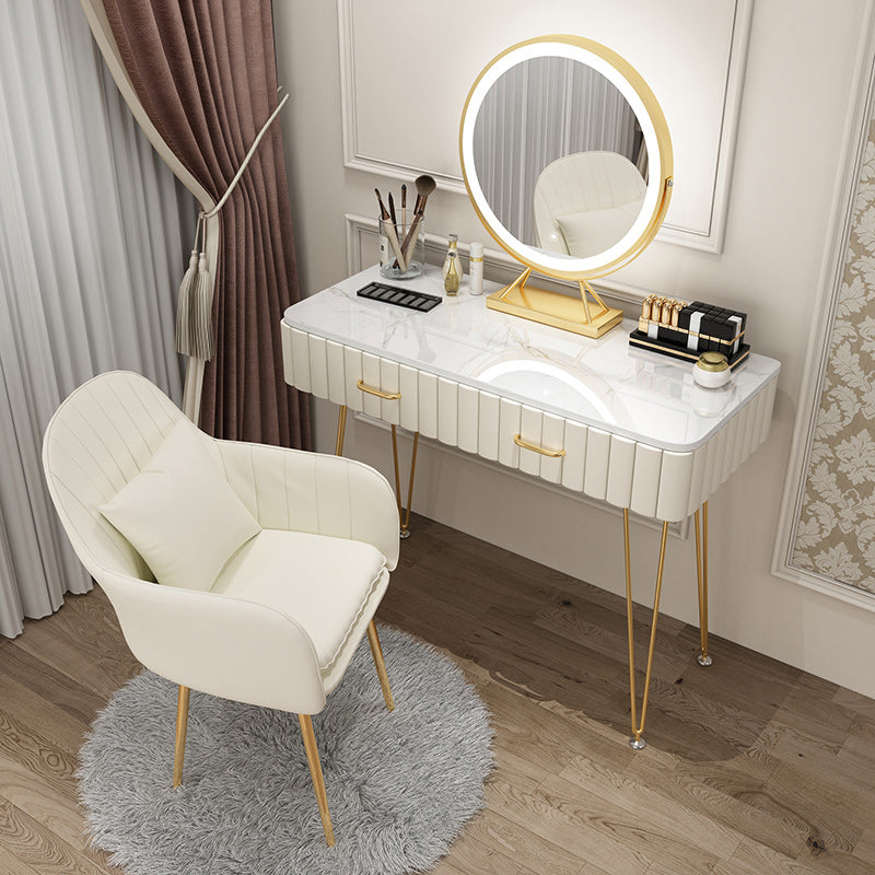 Slate Vanity Desk Removable Vanity Makeup Vanity Set for Bedroom Makeup Vanity & Mirror & Vanity Stool 39"L x 16"W x 31"H Off-White Clearhalo 'Bedroom Furniture' 'furn' 'furn_makeup_vanities' 'Furniture' 'Makeup Vanities' 'makeup_vanities' 7617764