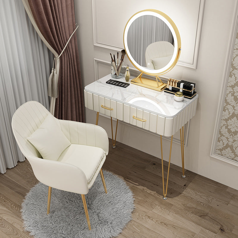 Slate Vanity Desk Removable Vanity Makeup Vanity Set for Bedroom Makeup Vanity & Mirror & Vanity Stool 31"L x 16"W x 31"H Off-White Clearhalo 'Bedroom Furniture' 'furn' 'furn_makeup_vanities' 'Furniture' 'Makeup Vanities' 'makeup_vanities' 7617766