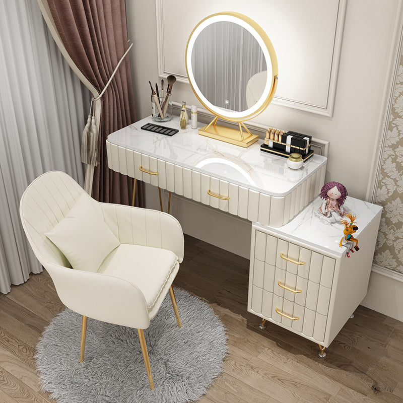 Slate Vanity Desk Removable Vanity Makeup Vanity Set for Bedroom Makeup Vanity & Mirror & Sideboard & Vanity Stool 39"L x 16"W x 31"H Off-White Clearhalo 'Bedroom Furniture' 'furn' 'furn_makeup_vanities' 'Furniture' 'Makeup Vanities' 'makeup_vanities' 7617767