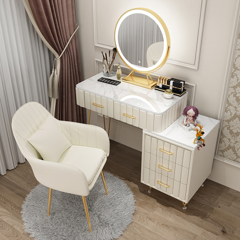 Slate Vanity Desk Removable Vanity Makeup Vanity Set for Bedroom Makeup Vanity & Mirror & Sideboard & Vanity Stool 31"L x 16"W x 31"H Off-White Clearhalo 'Bedroom Furniture' 'furn' 'furn_makeup_vanities' 'Furniture' 'Makeup Vanities' 'makeup_vanities' 7617768