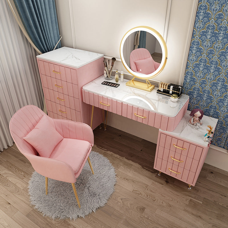 Slate Vanity Desk Removable Vanity Makeup Vanity Set for Bedroom Vanity&Mirror&Sideboard&Vanity Stool&5 Dressers 39"L x 16"W x 31"H Pink Clearhalo 'Bedroom Furniture' 'furn' 'furn_makeup_vanities' 'Furniture' 'Makeup Vanities' 'makeup_vanities' 7617770