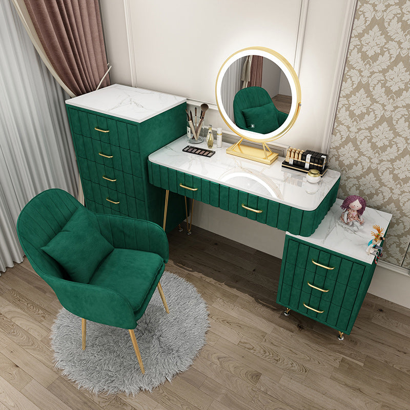 Slate Vanity Desk Removable Vanity Makeup Vanity Set for Bedroom Vanity&Mirror&Sideboard&Vanity Stool&5 Dressers 39"L x 16"W x 31"H Green Clearhalo 'Bedroom Furniture' 'furn' 'furn_makeup_vanities' 'Furniture' 'Makeup Vanities' 'makeup_vanities' 7617771