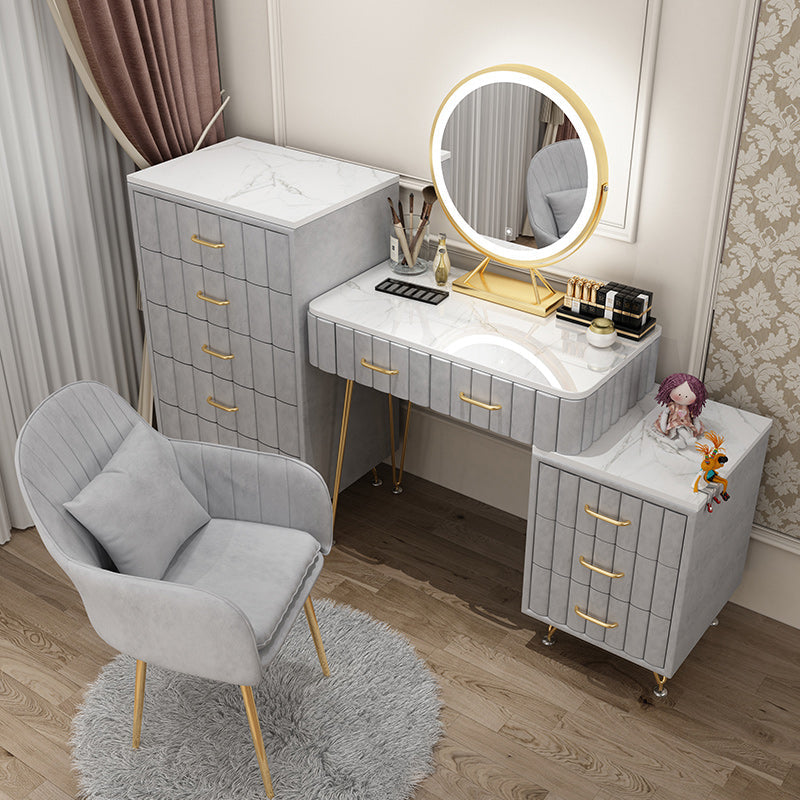 Slate Vanity Desk Removable Vanity Makeup Vanity Set for Bedroom Vanity&Mirror&Sideboard&Vanity Stool&5 Dressers 31"L x 16"W x 31"H Grey Clearhalo 'Bedroom Furniture' 'furn' 'furn_makeup_vanities' 'Furniture' 'Makeup Vanities' 'makeup_vanities' 7617773