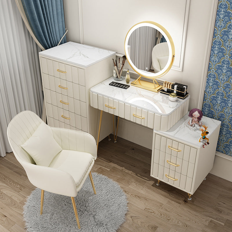 Slate Vanity Desk Removable Vanity Makeup Vanity Set for Bedroom Vanity&Mirror&Sideboard&Vanity Stool&5 Dressers 31"L x 16"W x 31"H Off-White Clearhalo 'Bedroom Furniture' 'furn' 'furn_makeup_vanities' 'Furniture' 'Makeup Vanities' 'makeup_vanities' 7617776