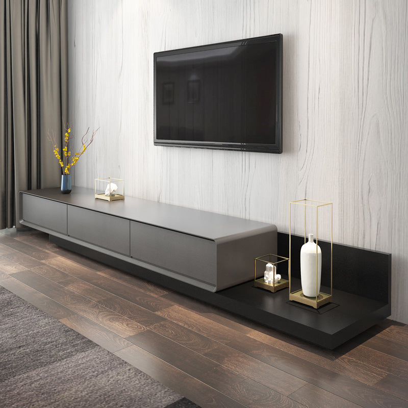 Wooden TV Stand Console Scandinavian Media Console with 3 Drawers 59"L x 16.5"W x 11"H Black Gray Fillet Clearhalo 'furn' 'furn_tv_stands_entertainment_centers' 'Furniture' 'Living Room Furniture' 'TV Stands & Entertainment Centers' 'TV Stands & Media Storage Furniture' 'tv_stands_entertainment_centers' 7618179