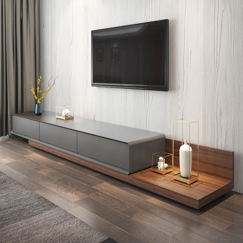 Wooden TV Stand Console Scandinavian Media Console with 3 Drawers 59"L x 16.5"W x 11"H Walnut + Gray Fillet Clearhalo 'furn' 'furn_tv_stands_entertainment_centers' 'Furniture' 'Living Room Furniture' 'TV Stands & Entertainment Centers' 'TV Stands & Media Storage Furniture' 'tv_stands_entertainment_centers' 7618192