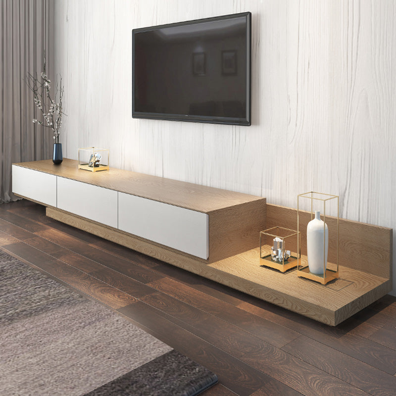 Wooden TV Stand Console Scandinavian Media Console with 3 Drawers 59"L x 16.5"W x 11"H White-Wood Right Angle Clearhalo 'furn' 'furn_tv_stands_entertainment_centers' 'Furniture' 'Living Room Furniture' 'TV Stands & Entertainment Centers' 'TV Stands & Media Storage Furniture' 'tv_stands_entertainment_centers' 7618198