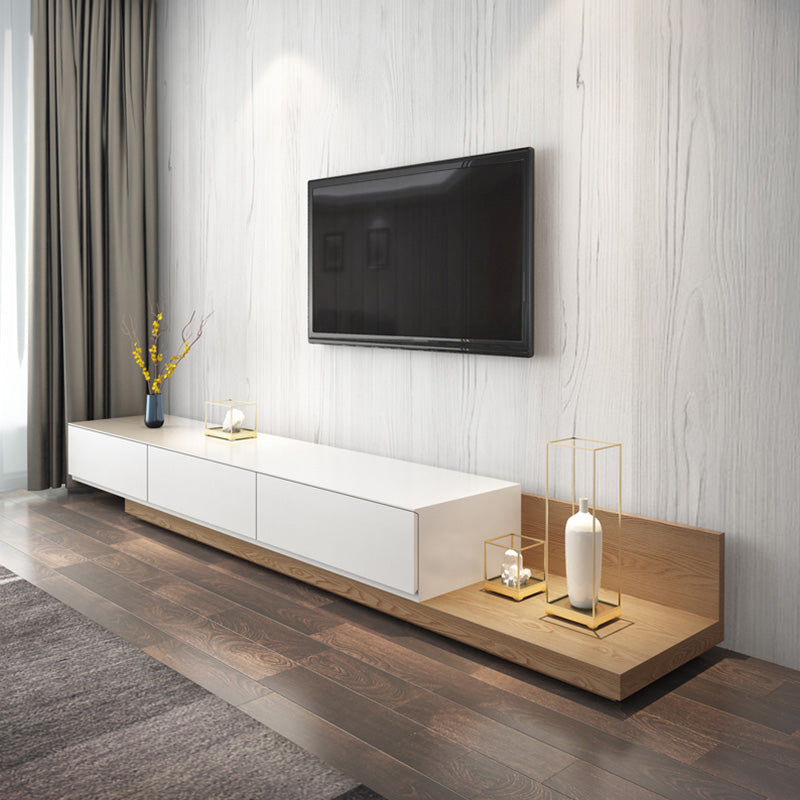 Wooden TV Stand Console Scandinavian Media Console with 3 Drawers 59"L x 16.5"W x 11"H Natural Wood White Right Angle Clearhalo 'furn' 'furn_tv_stands_entertainment_centers' 'Furniture' 'Living Room Furniture' 'TV Stands & Entertainment Centers' 'TV Stands & Media Storage Furniture' 'tv_stands_entertainment_centers' 7618204