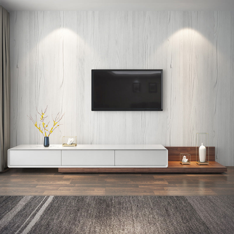 Wooden TV Stand Console Scandinavian Media Console with 3 Drawers 79"L x 16.5"W x 11"H Walnut White Fillet Clearhalo 'furn' 'furn_tv_stands_entertainment_centers' 'Furniture' 'Living Room Furniture' 'TV Stands & Entertainment Centers' 'TV Stands & Media Storage Furniture' 'tv_stands_entertainment_centers' 7618205