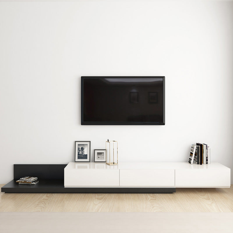 Wooden TV Stand Console Scandinavian Media Console with 3 Drawers 59"L x 16.5"W x 11"H Black-White Right Angle Clearhalo 'furn' 'furn_tv_stands_entertainment_centers' 'Furniture' 'Living Room Furniture' 'TV Stands & Entertainment Centers' 'TV Stands & Media Storage Furniture' 'tv_stands_entertainment_centers' 7618208