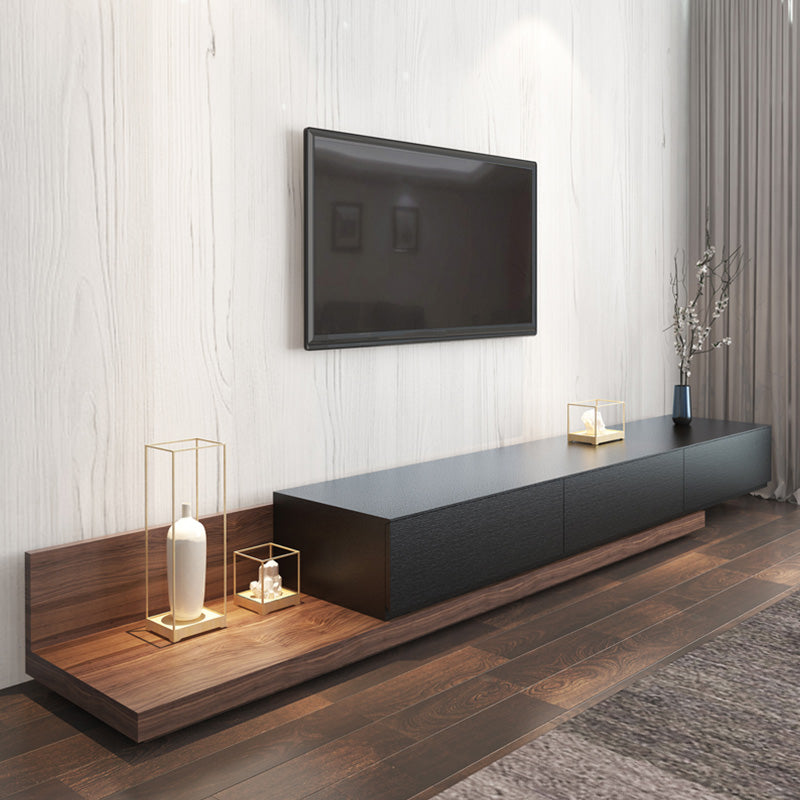 Wooden TV Stand Console Scandinavian Media Console with 3 Drawers 59"L x 16.5"W x 11"H Walnut+Black Right Angle Clearhalo 'furn' 'furn_tv_stands_entertainment_centers' 'Furniture' 'Living Room Furniture' 'TV Stands & Entertainment Centers' 'TV Stands & Media Storage Furniture' 'tv_stands_entertainment_centers' 7618215