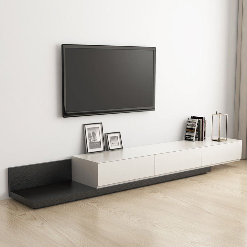 Wooden TV Stand Console Scandinavian Media Console with 3 Drawers 79"L x 16.5"W x 11"H Black-White Right Angle Clearhalo 'furn' 'furn_tv_stands_entertainment_centers' 'Furniture' 'Living Room Furniture' 'TV Stands & Entertainment Centers' 'TV Stands & Media Storage Furniture' 'tv_stands_entertainment_centers' 7618216