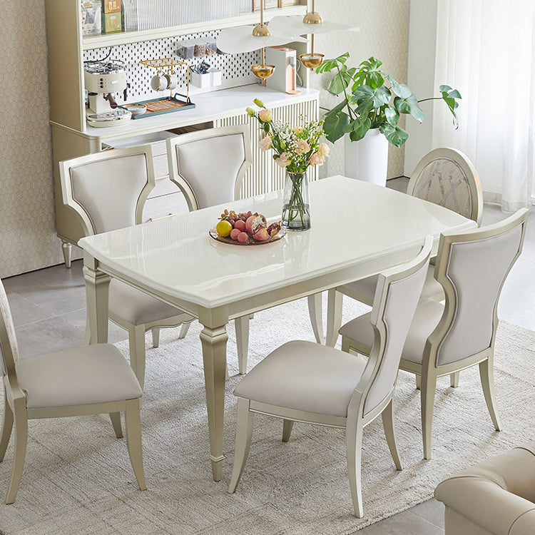 Glam Rectangle Dining Table White Faux Marble Tabletop for Home Clearhalo 'Dining Tables & Seating' 'Dining Tables' 'dining_table' 'furn' 'furn_dining_table' 'Furniture' 'Kitchen & Dining Furniture' 7618400