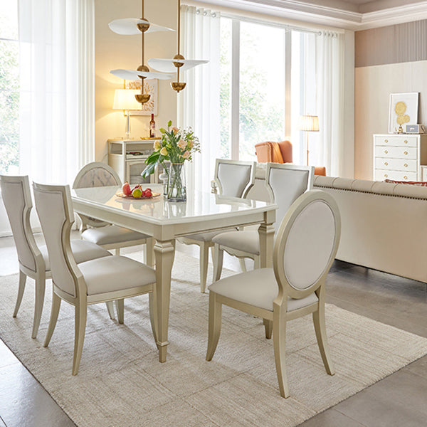 Glam Rectangle Dining Table White Faux Marble Tabletop for Home Clearhalo 'Dining Tables & Seating' 'Dining Tables' 'dining_table' 'furn' 'furn_dining_table' 'Furniture' 'Kitchen & Dining Furniture' 7618409