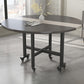 Modern Foldable Dining Table Round Grey Wood Tabletop with Metal Trestle Base