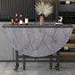 Modern Foldable Dining Table Round Grey Wood Tabletop with Metal Trestle Base