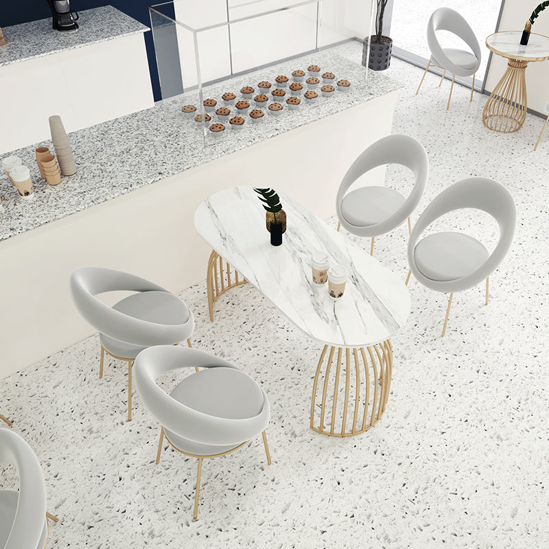 Glam White Faux Marble Top Kitchen Table with Gold Metal Legs