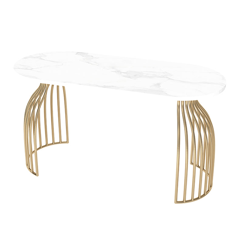 Glam White Faux Marble Top Kitchen Table with Gold Metal Legs