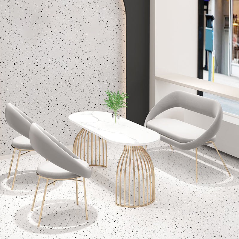 Glam White Faux Marble Top Kitchen Table with Gold Metal Legs