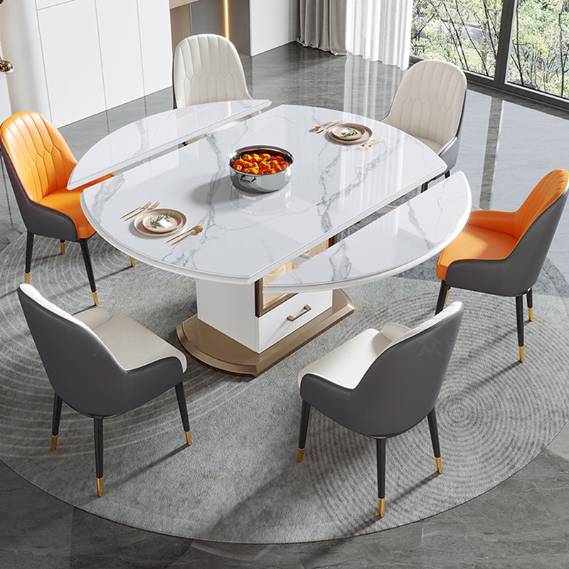 Modern Round Stone Top Dining Table Extendable for Small Spaces Clearhalo 'Dining Tables & Seating' 'Dining Tables' 'dining_table' 'furn' 'furn_dining_table' 'Furniture' 'Kitchen & Dining Furniture' 7618444