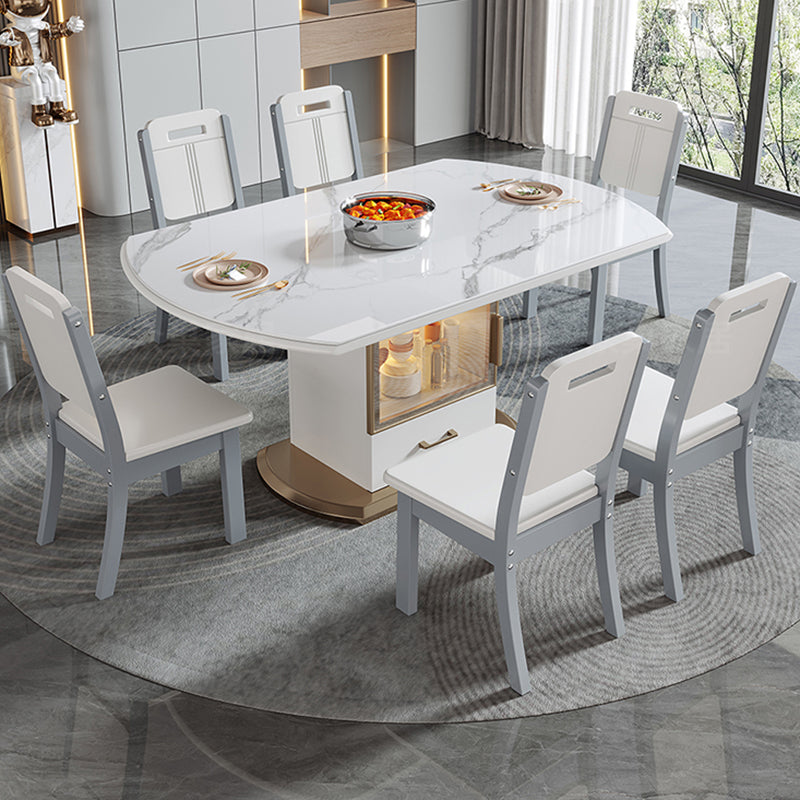 Modern Round Stone Top Dining Table Extendable for Small Spaces Clearhalo 'Dining Tables & Seating' 'Dining Tables' 'dining_table' 'furn' 'furn_dining_table' 'Furniture' 'Kitchen & Dining Furniture' 7618445