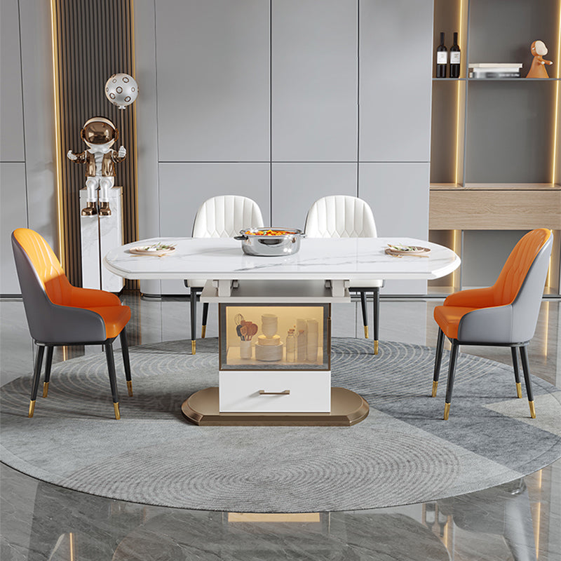 Modern Round Stone Top Dining Table Extendable for Small Spaces Clearhalo 'Dining Tables & Seating' 'Dining Tables' 'dining_table' 'furn' 'furn_dining_table' 'Furniture' 'Kitchen & Dining Furniture' 7618446