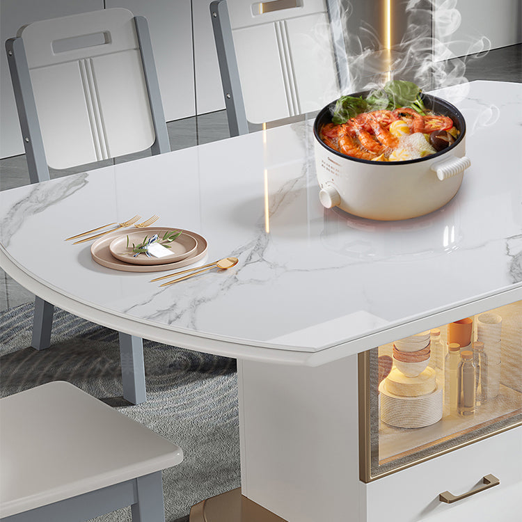 Modern Round Stone Top Dining Table Extendable for Small Spaces Clearhalo 'Dining Tables & Seating' 'Dining Tables' 'dining_table' 'furn' 'furn_dining_table' 'Furniture' 'Kitchen & Dining Furniture' 7618449