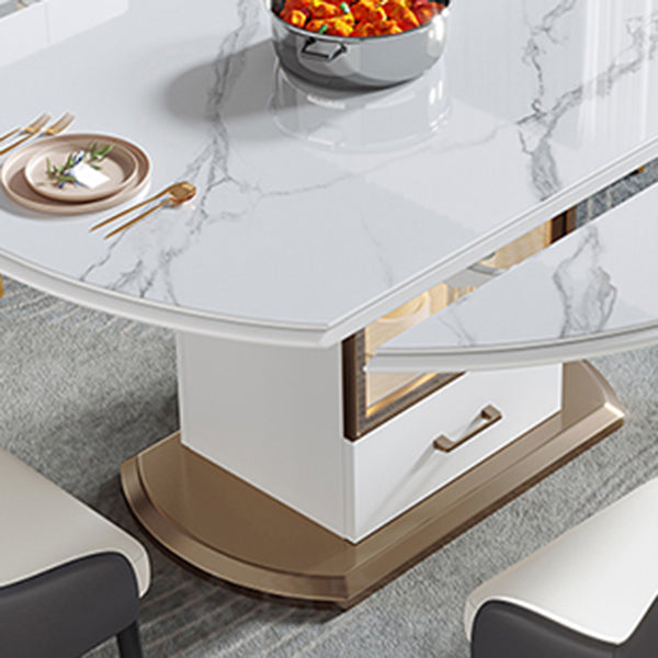 Modern Round Stone Top Dining Table Extendable for Small Spaces Clearhalo 'Dining Tables & Seating' 'Dining Tables' 'dining_table' 'furn' 'furn_dining_table' 'Furniture' 'Kitchen & Dining Furniture' 7618450