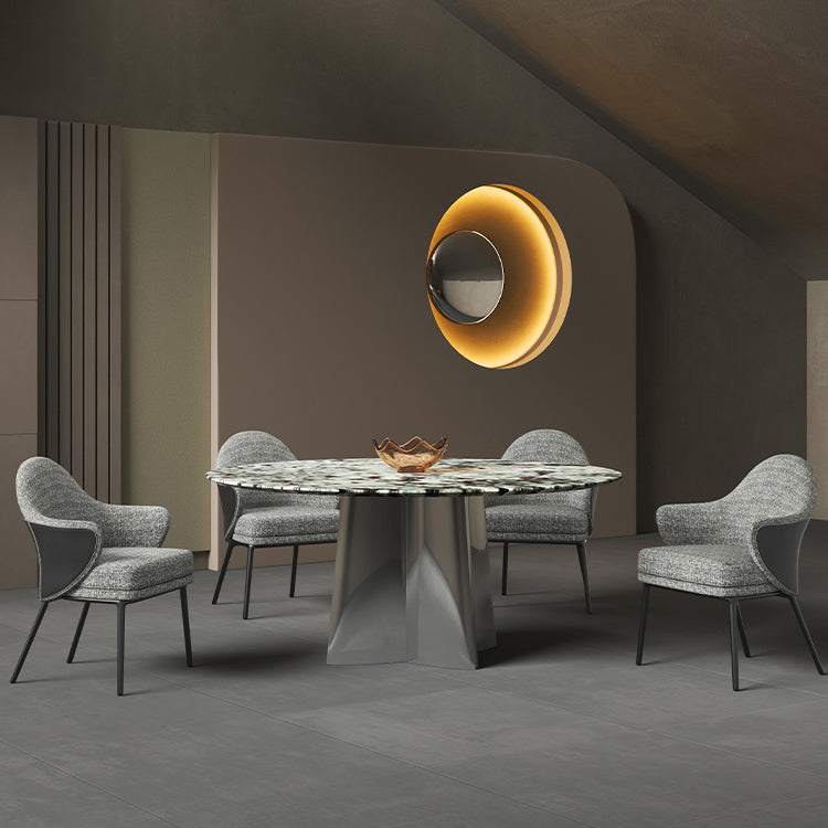 Glam Round Marble Top Dining Table with Metal Pedestal Base for Home Clearhalo 'Dining Tables & Seating' 'Dining Tables' 'dining_table' 'furn' 'furn_dining_table' 'Furniture' 'Kitchen & Dining Furniture' 7618457