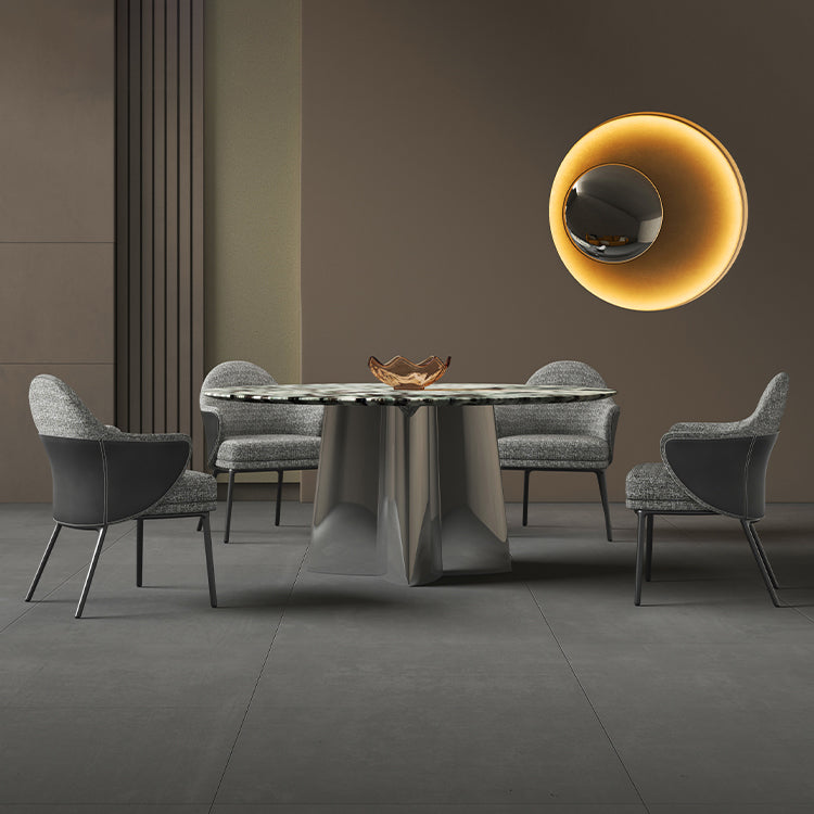 Glam Round Marble Top Dining Table with Metal Pedestal Base for Home Clearhalo 'Dining Tables & Seating' 'Dining Tables' 'dining_table' 'furn' 'furn_dining_table' 'Furniture' 'Kitchen & Dining Furniture' 7618458