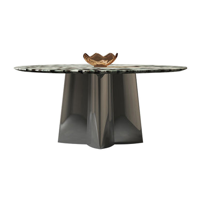 Glam Round Marble Top Dining Table with Metal Pedestal Base for Home Without Chairs Clearhalo 'Dining Tables & Seating' 'Dining Tables' 'dining_table' 'furn' 'furn_dining_table' 'Furniture' 'Kitchen & Dining Furniture' 7618459