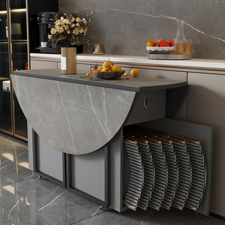 Modern Round Stone Top Dining Table Foldable for Small Spaces