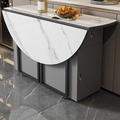 Modern Round Stone Top Dining Table Foldable for Small Spaces