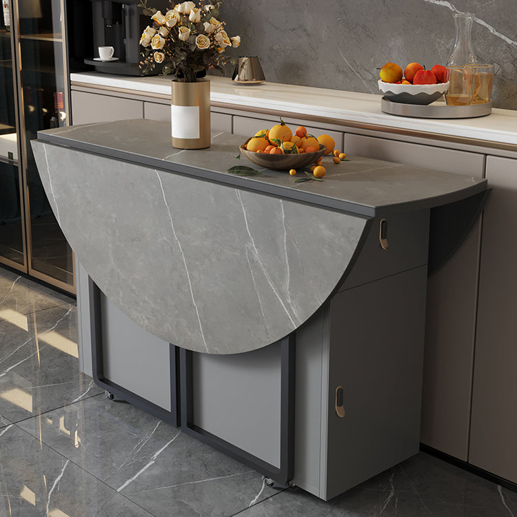 Modern Round Stone Top Dining Table Foldable for Small Spaces