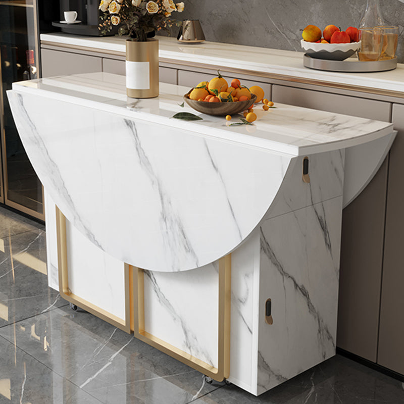 Modern Round Stone Top Dining Table Foldable for Small Spaces